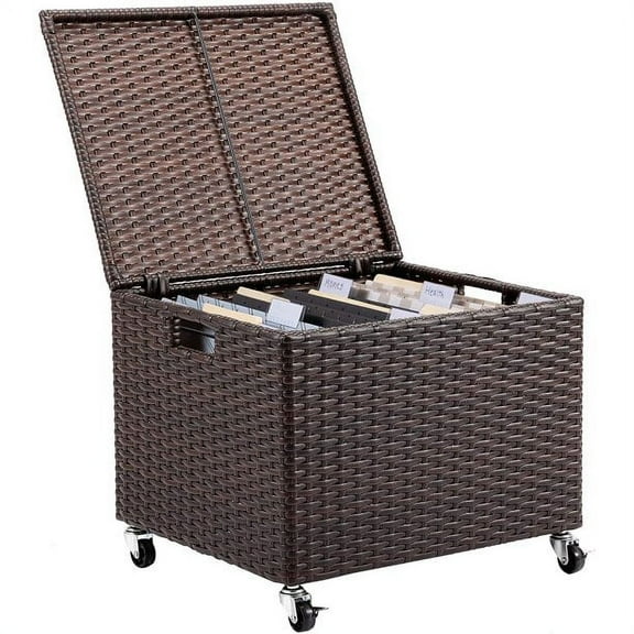 BIRDROCK HOME Rolling File Box - Storage Cabinet with Wheels - File Organizers Boxes - Synthetic Rattan Wicker Office Decor - Home Office (Espresso)