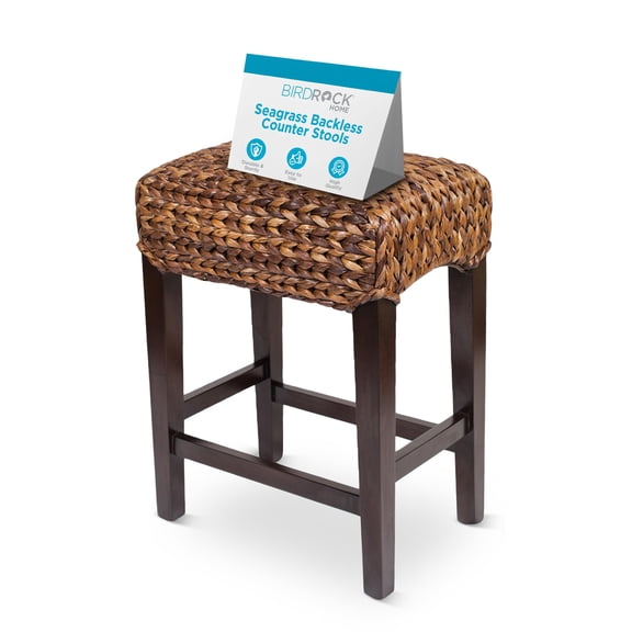BIRDROCK HOME Seagrass Backless Counter Stools - Handwoven with Natural Fibers & Mahogany Wood Frame, Fully Assembled Seating for Indoor & Outdoor Use, For Kitchen or Dining Area - Set of 1, Espresso