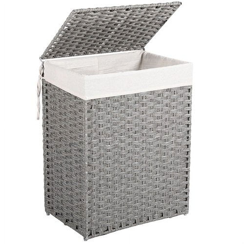 BIRDROCK HOME Single Laundry Hamper with Lid Grey Liner Bag Hand