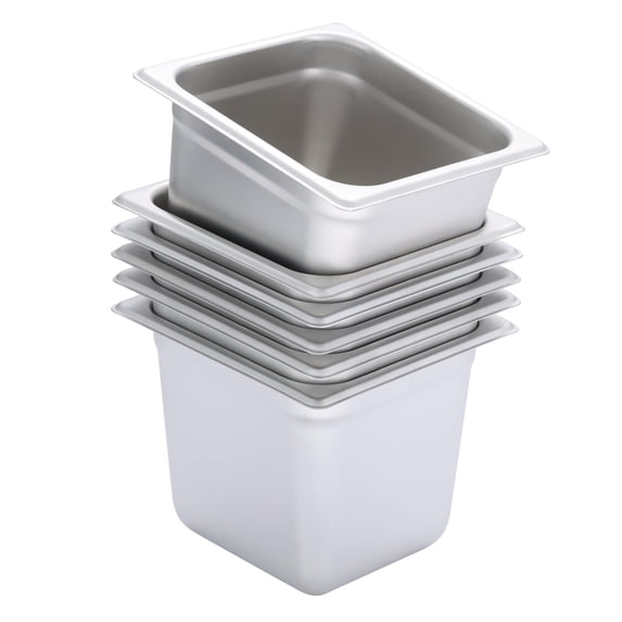 BIRDROCK HOME Stainless Steel Steam Table Pan - Hotel, Restaurant & Catering Supplies - 24 Gauge Steel, 2.6 qt Capacity - Meal Prep, Cooking, & Food Storage Container - 6" Depth, 1/6-Size (6 Pack)
