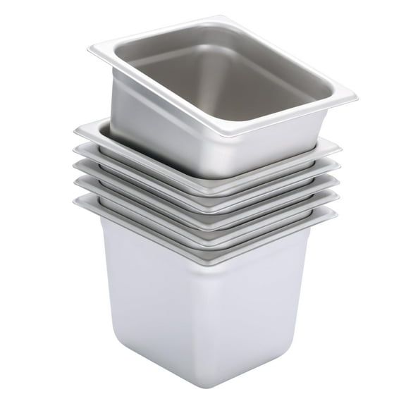 BIRDROCK HOME Stainless Steel Steam Table Pan - Hotel, Restaurant & Catering Supplies - 24 Gauge Steel, 2.6 qt Capacity - Meal Prep, Cooking, & Food Storage Container - 6" Depth, 1/6-Size (6 Pack)