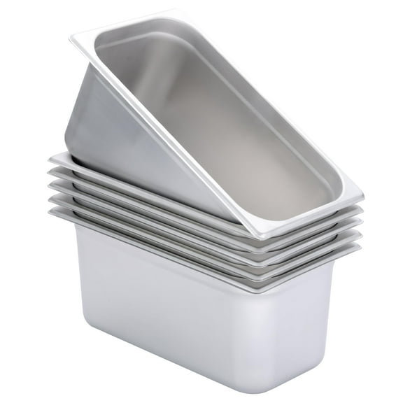 BIRDROCK HOME Stainless Steel Steam Table Pan - Hotel, Restaurant & Catering Supplies - 24 Gauge Steel, 6.2 qt Capacity - Meal Prep, Cooking, &Food Storage Container - 6" Depth, 1/3-Size (6 Pack)