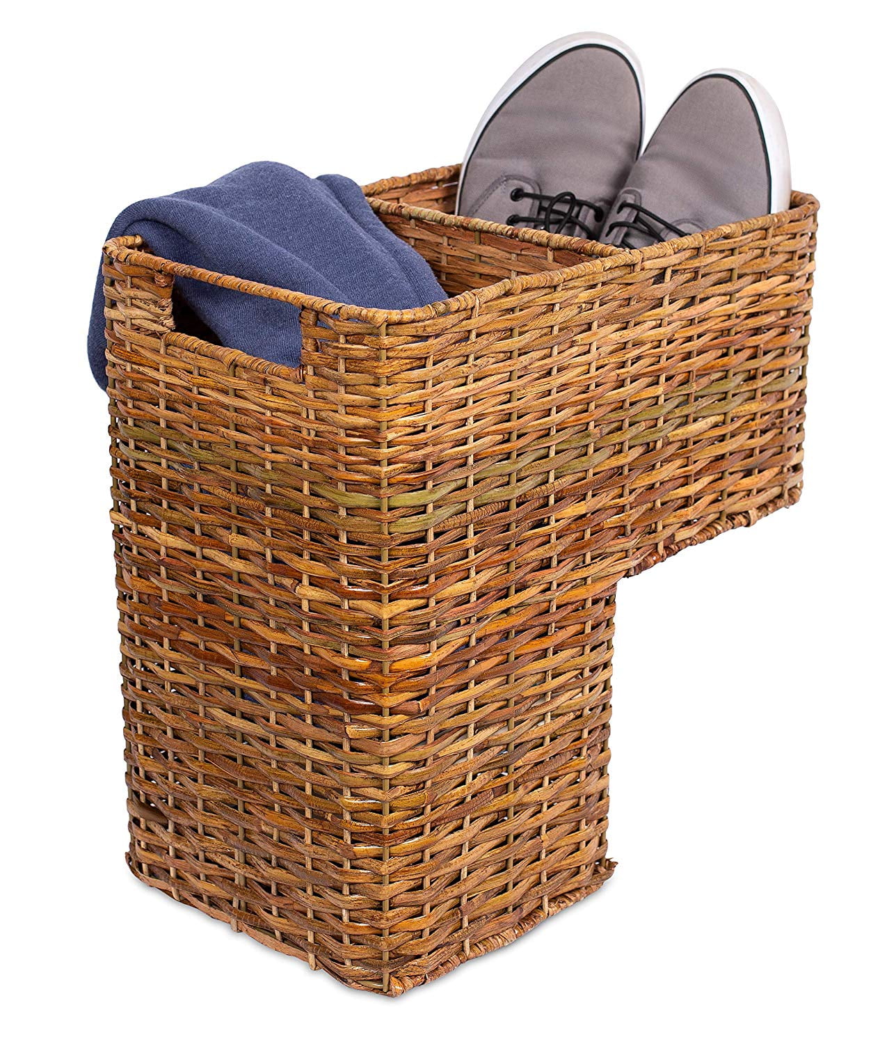 Natural Brown Wicker Rectangular Stair Storage Basket