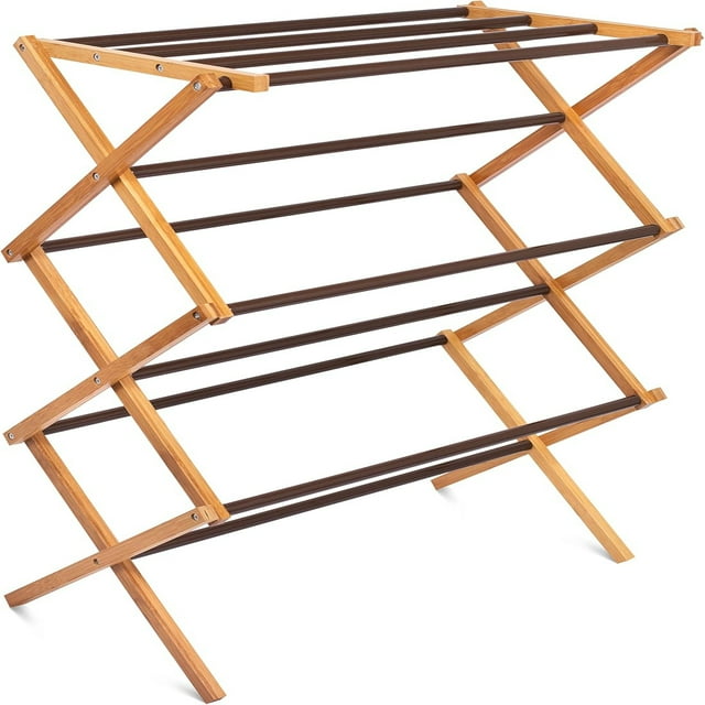 BIRDROCK Wooden Clothes Drying Rack 3 Tier WaterResistant Wood