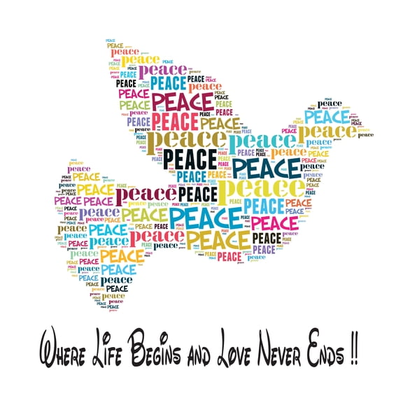 BIRDS - Home Bedroom Art Dove Décor Sticker Calligram Design Multicolored Peace Lettering Art Vinyl Living Room Wall Decal Quotes - Where Life Begins And Love Never Ends 10" x 10"