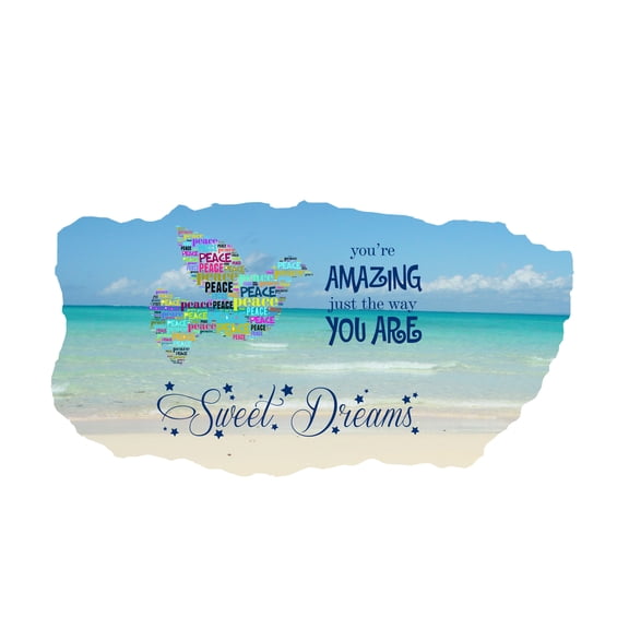 BIRDS - Vinyl Kids Bedroom Dove Calligram Inspirational Quotes Decoration Front Beach Background Design Multicolored Home Living Room Wall Decal Sticker 10" x 5"