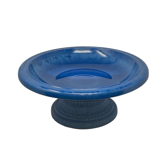 Birds and Beyond Azure Blue Lightweight Freestanding Clay Bird Bath Basin with 7.5"H Small Base Sand