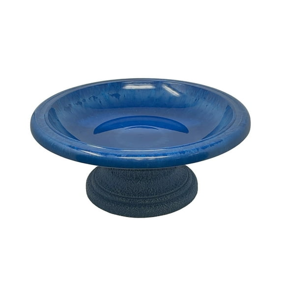 Birds and Beyond Azure Blue Lightweight Freestanding Clay Bird Bath Basin with 7.5"H Small Base Sand