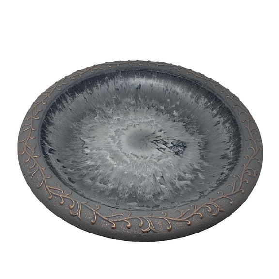 19" Dove Gray Fiber Clay Birdbath Bowl with Decorative Rim, Lightweight Replacement Birdbath Top