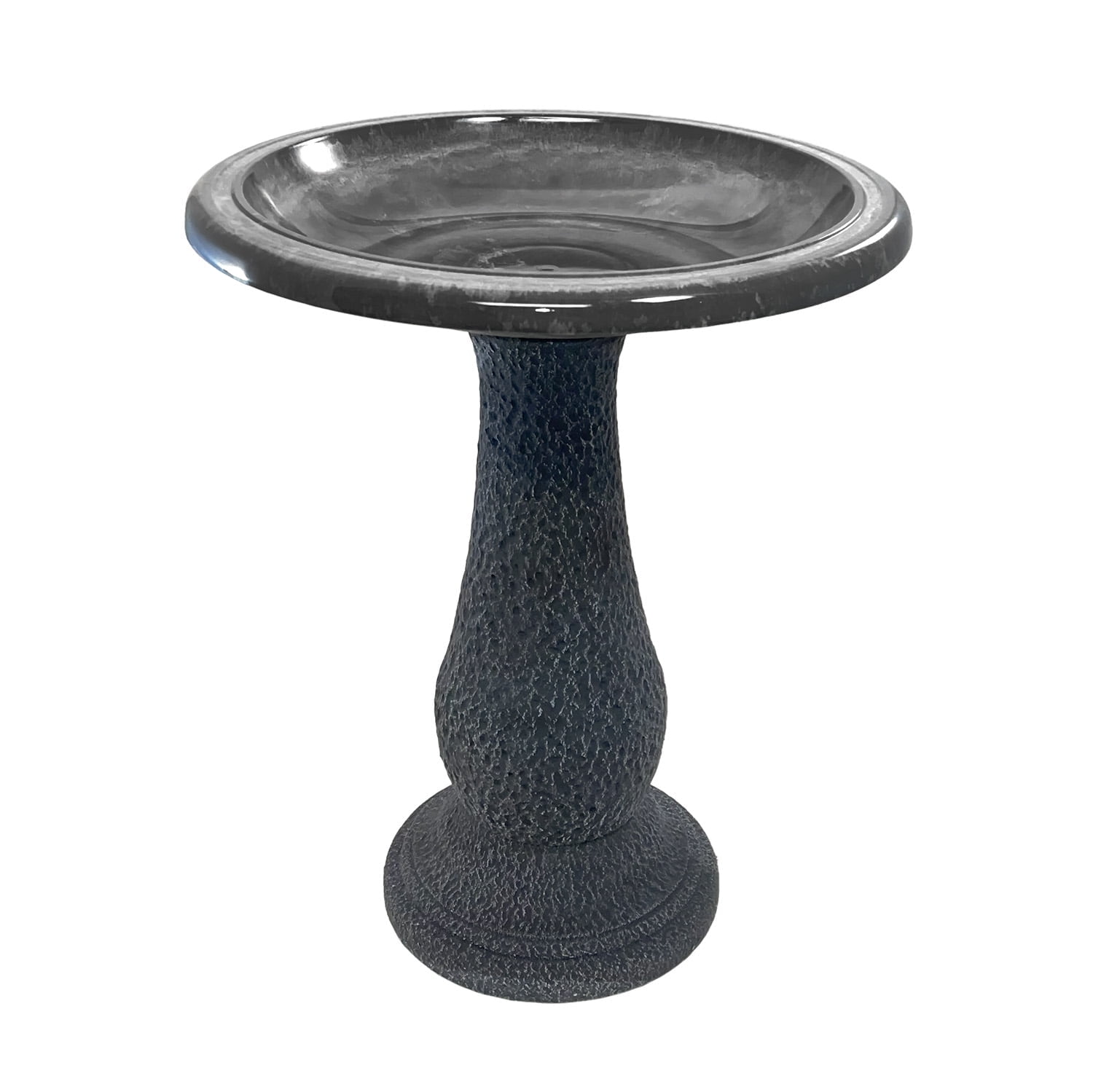 Cool Gray Fiber Clay Birdbath with Textured Stand