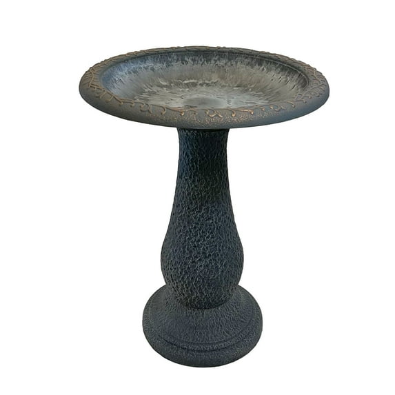 BIRDS and beyond 24"H Dove Gray Fiber Clay Birdbath, 19"D x 21"H Base