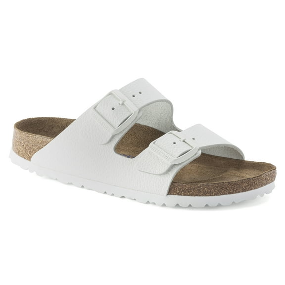 Birkenstock Arizona Soft Footbed White Leather Sandals – Unisex Two-Strap Slides with Contoured Cork-Latex Footbed Support