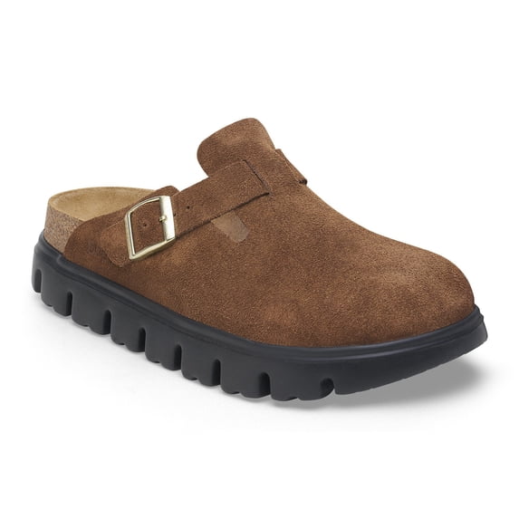 BIRKENSTOCK BOSTON CHUNKY SUEDE LEATHER Clogs Dark Tea/ Black