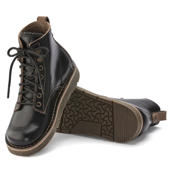 BIRKENSTOCK Birmingham Lace Premium - Rustic Horween Leather Boot with Deep Blue Footbed, City-Ready Comfort, Made in Germany