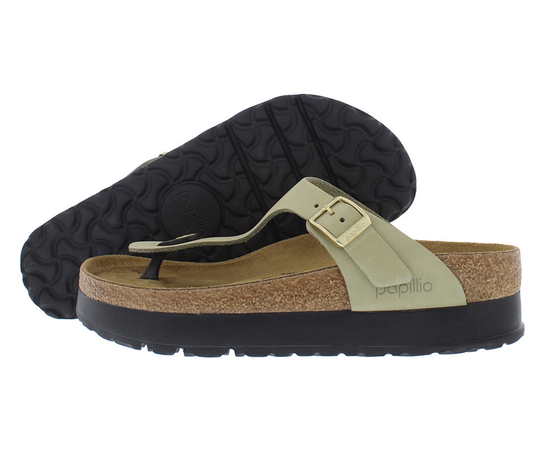 Birkenstock Gizeh Pap Flex Platform Leather Unisex Shoes Size 5, Color: Eucalyptus