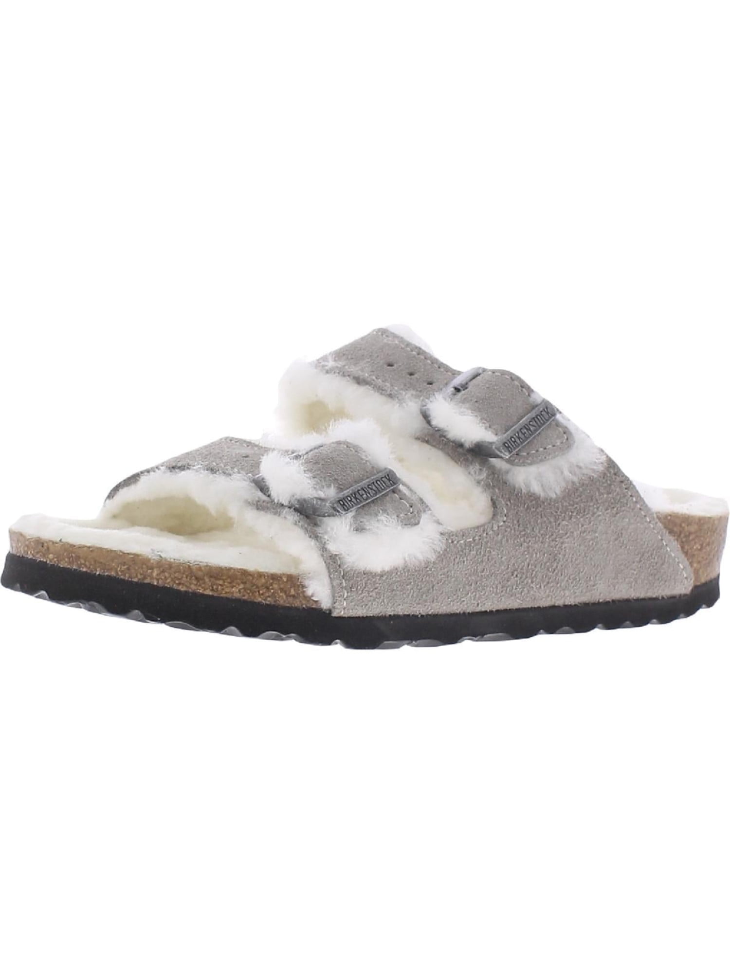 BIRKENSTOCK Womens Gray Mixed Media Contoured Footbed Arizona Open Toe Wedge Buckle Leather Slide Sandals Shoes 40