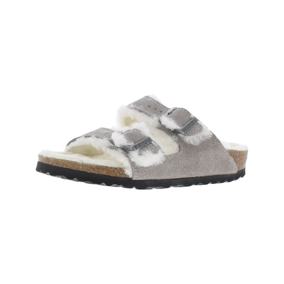BIRKENSTOCK Womens Gray Mixed Media Contoured Footbed Arizona Open Toe Wedge Buckle Leather Slide Sandals Shoes 40