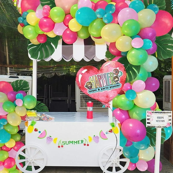 BIRLON 100 Pieces Green Blue Pink Balloons, Tropical Hawaiian Decorations, Summer Pool Beach Party Supplies