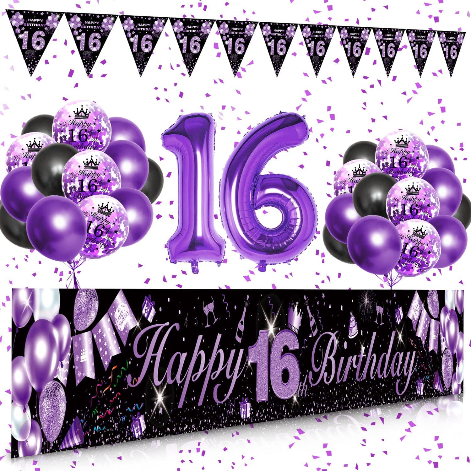 BIRLON 16th Birthday Decorations, Girl Birthday Party Supplies, Happy