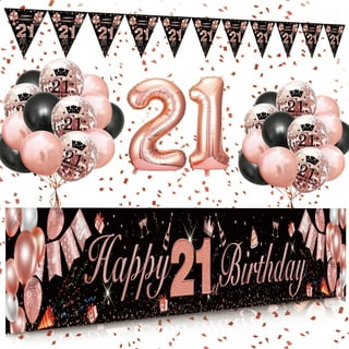 Black and Rose Gold Birthday Decorations - Rose Gold Black Balloon Garland  Kit Happy Birthday Backdrop for Women Girls Sweet 16th/18th/30th/40th/50th  Birthday Party Supplies 