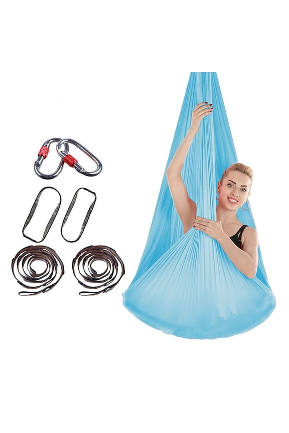 Aerial Yoga Hammock Swing Set with Fitness Training Accessory, for Beginners and Professional(Blue)
