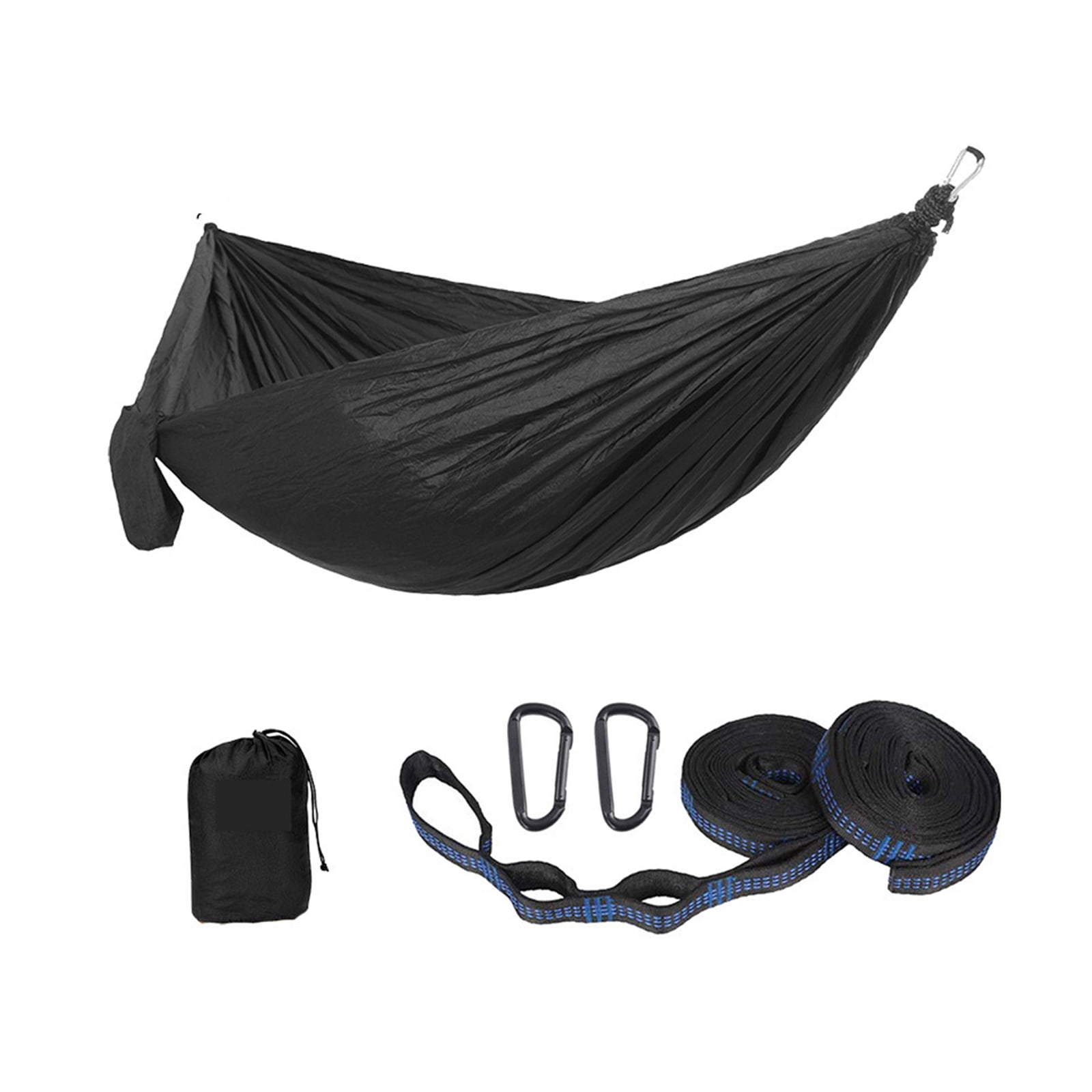 BIRLON Camping Hammock with Tree Strap and Carabiner, Lightweight Nylon Parachute Single Hammock, 106.3 x 55.1 inches(Black)