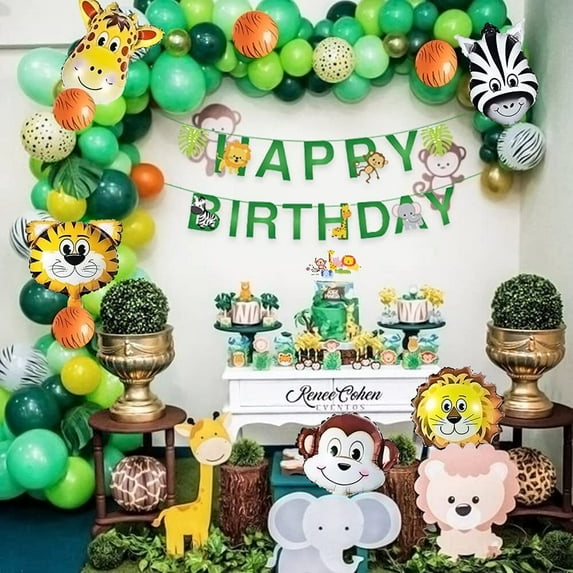 BIRLON Boy Birthday Party Decorations, Jungle Safari Birthday Balloons with Happy Birthday Banner, Pack of 59