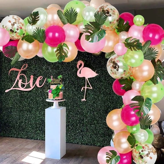 BIRLON Hawaiian Party Decorations Pearlescent Balloon Set with with Simulated Leaves, Summer Pool Beach Party Supplies