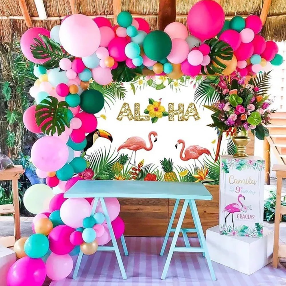 BIRLON Hawaiian Party Decorations Pearlescent Balloon Set with with  Simulated Leaves, Summer Pool Beach Party Supplies - Walmart.com, image size:1000x1000