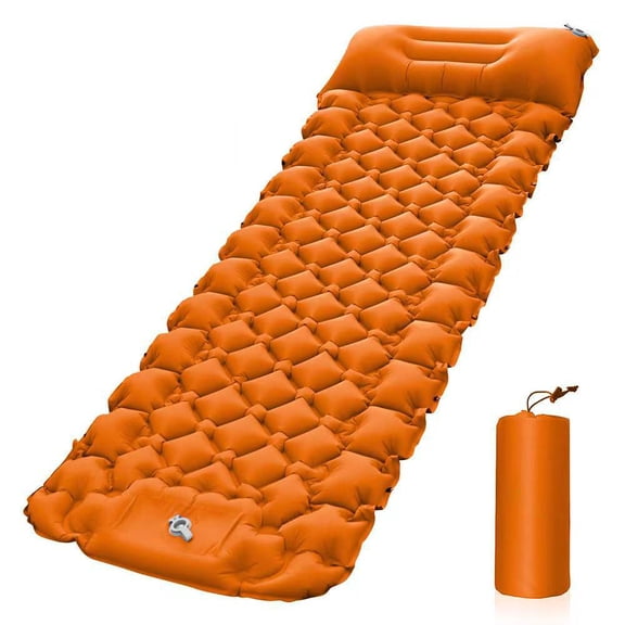 BIRLON Inflatable Camping Mat with Foot Pump and Pillow, Ultralight Portable Strong Support Nylon Sleeping Pad, 79 x 27 x 3 inches-Orange