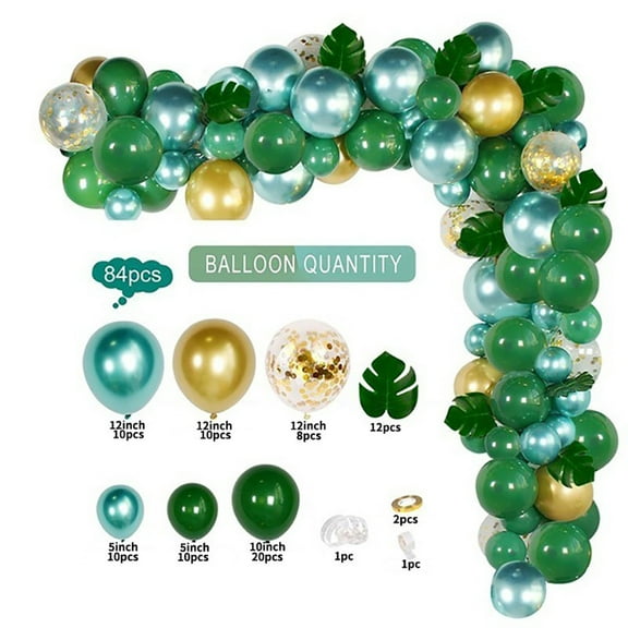 BIRLON Jungle Green Balloon Set with with Simulated Leaves and Confetti Balloons, Pack of 84, Hawaiian Summer Pool Beach Party Decorations