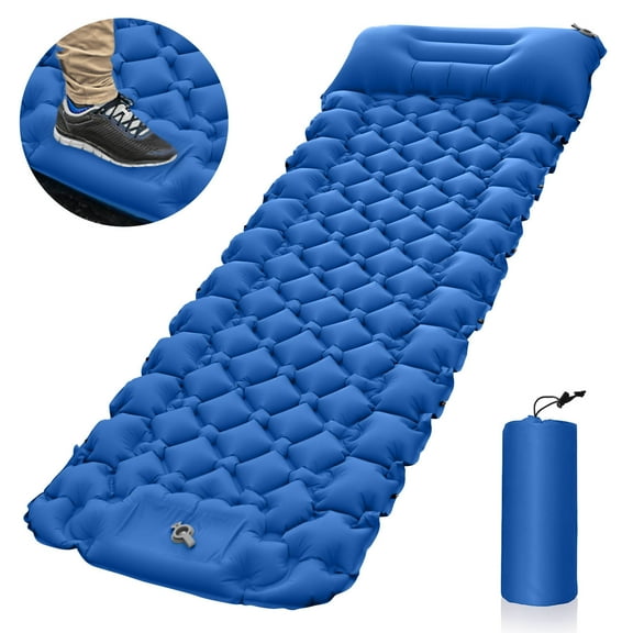 BIRLON Nylon Self-Inflating Sleeping Mat with Pillow, Outdoor Camping Pad, 79 x 27 x 3 inches(Blue)