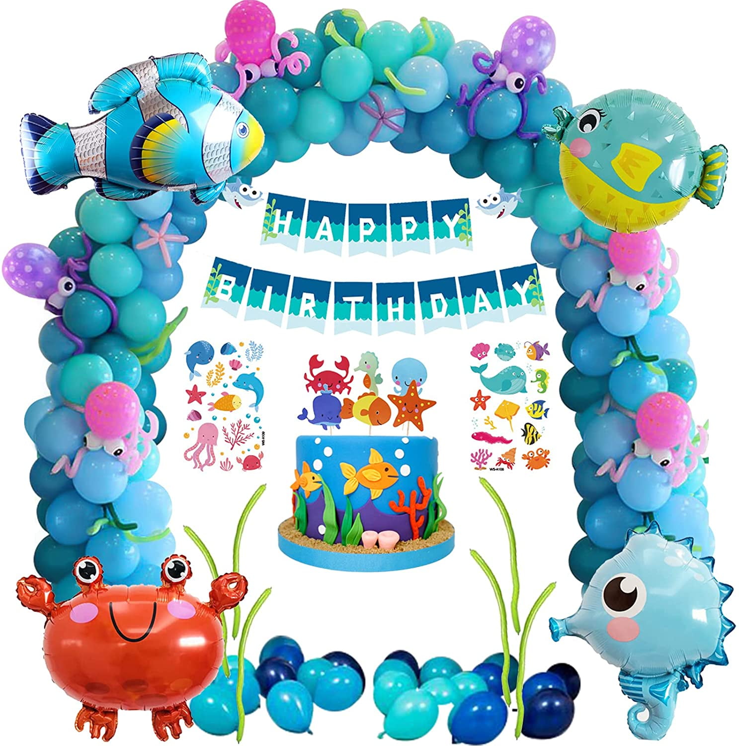 BIRLON Ocean Theme Birthday Party Decorations, Boy Girl Birthday Balloon,  Sea Underwater World Party Supplies 