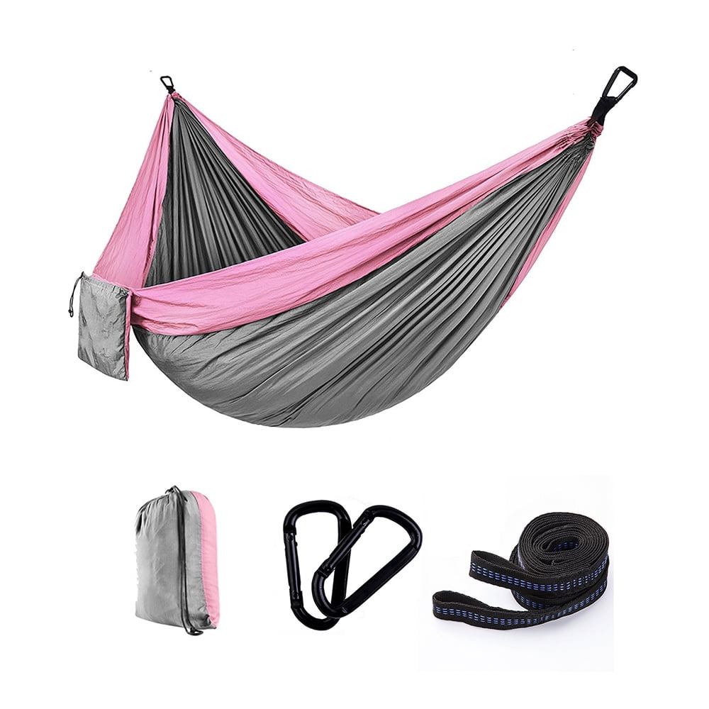 BIRLON Pink Gray Nylon Camping Hammock, 106.3 x 55.1 inches Single Hammock