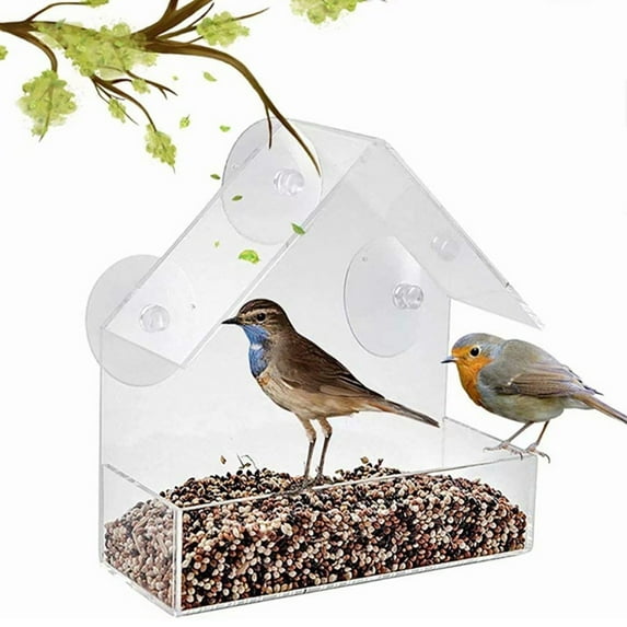 BIRLON Transparent Acrylic Bird Feeder, Suction Cup Installation for Window
