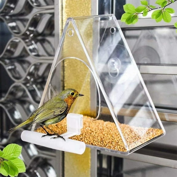 BIRLON Transparent Windowsill Bird Feeders for Small Birds, Acrylic Hanging Bird House