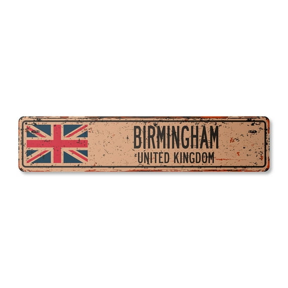 BIRMINGHAM UNITED KINGDOM Vintage Plastic Street Sign British Britons Brits flag city gift | Indoor/Outdoor | 36" Wide