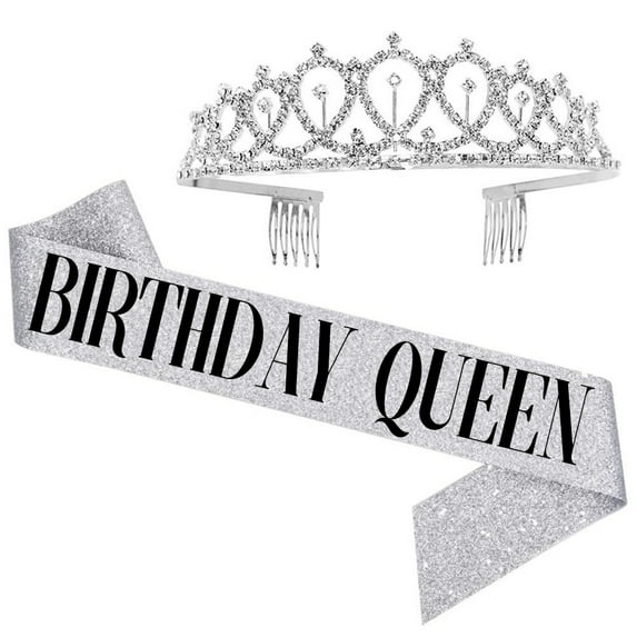 "BIRTHDAY QUEEN"Sash & Rhinestone Tiara Kit - Birthday Gifts Birthday Sash for Women Birthday Party Supplies
