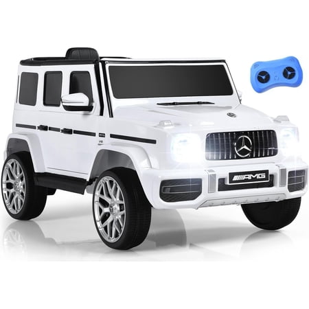 BISHE 12V Kids Ride On Car, Licensed Mercedes Benz G63 Electric Vehicle with Remote Control, Double Open Doors, Music, Bluetooth, 3 Speeds, Wheels Suspension, Battery Powered Driving Toy (White)