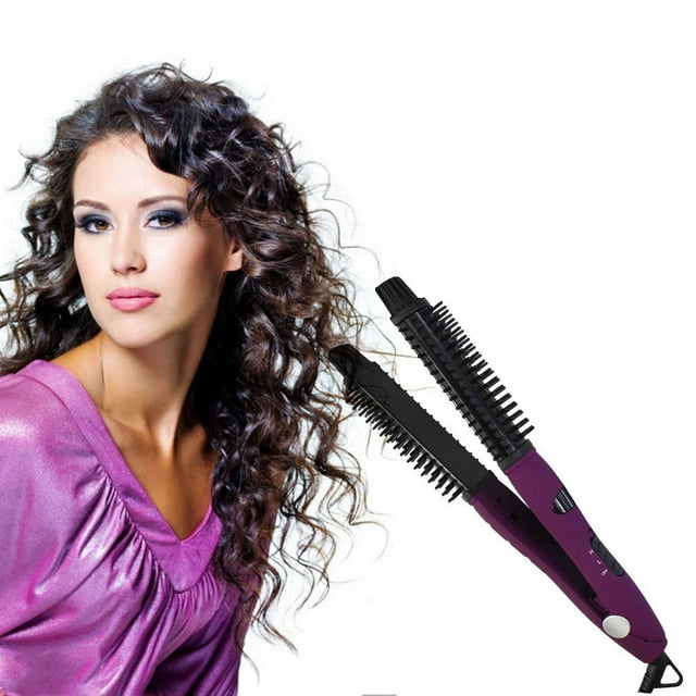 BISHE 2 In 1 Ceramic Styler Hair Curler Brush Straight And Curl Curling