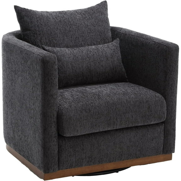 BISHE 360° Swivel Barrel Chair with Ergonomic Design, Comfortable Round Accent Chair for Living Room, Nursery, Bedroom, Office, Lounge, No Assembly Required (Carbon Black Chenille)