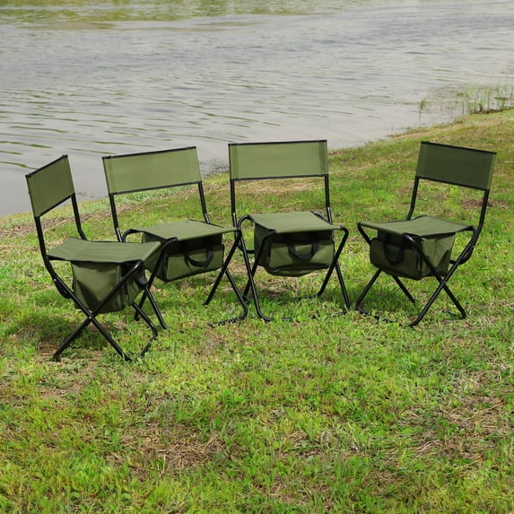 BISHE 4-piece Folding Outdoor Chair with Storage Bag, Portable Chair for indoor, Outdoor Camping, Picnics and Fishing,Green