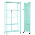thumbnail image 1 of BISHE 5-Shelf Foldable Storage Shelves with Wheels, Heavy Duty Shelving Unit, Freestanding Metal Wire Shelf Rack, No Assembly Organizer Rack for Garage Kitchen, Basement, Pantry, Blue, 1 of 8