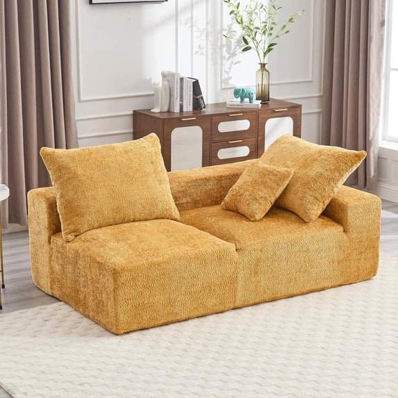 BISHE 67.72"-R Modular Sectional Sofa Couch, L-Shaped Chenille Fabric Cloud Couch with Chaise, Modern Deep Seat Sofa, No Assembly Required, Includes Pillows for Living Room, Yellow