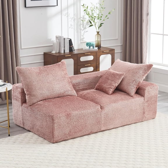 BISHE 67.72"-R Modular Sectional Sofa Couch, L-Shaped Chenille Fabric Cloud Couch with Chaise, Modern Deep Seat Sofa, No Assembly Required, Includes Pillows for Living Room, Pink