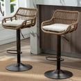 thumbnail image 1 of BISHE Adjustable Rattan Bar Stools Set of 2 with Cushion, Boho Bar Stools with Footrest, Wicker Barstools Counter Height with Backs, High Chair for Kitchen Island, Bistros, Metal Base, Beige, 1 of 7