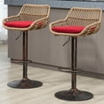 thumbnail image 1 of BISHE Adjustable Rattan Bar Stools Set of 2 with Cushion, Boho Bar Stools with Footrest, Wicker Barstools Counter Height with Backs, High Chair for Kitchen Island, Bistros, Metal Base, Red, 1 of 7
