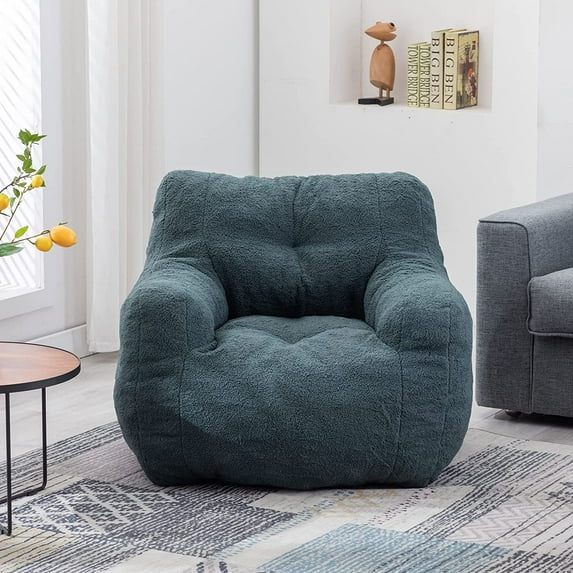 BISHE Bean Bag Chairs, Soft Tufted Foam Bean Bag Chair with Teddy Fabric for Adults and Kids, Comfy Lazy Sofa for Living Room, Bedroom, Green
