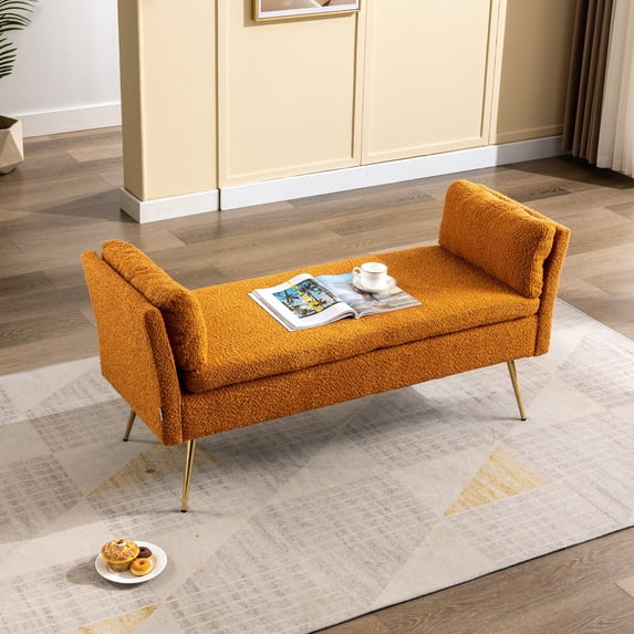 BISHE Boucle End Bed Ottoman Bench, Upholstered Bedroom Stool, Modern Entryway Shoe Bench, Accent Wood Bench with Fabric Padded Seat for End of Bed, Corridor, Bedroom, Living Room