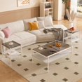 thumbnail image 1 of BISHE Coffee Table with Storage, Glass Coffee Table and End Tables for Living Room, Modern Rectangle and Square Coffee Table Set of 3, White, 1 of 7
